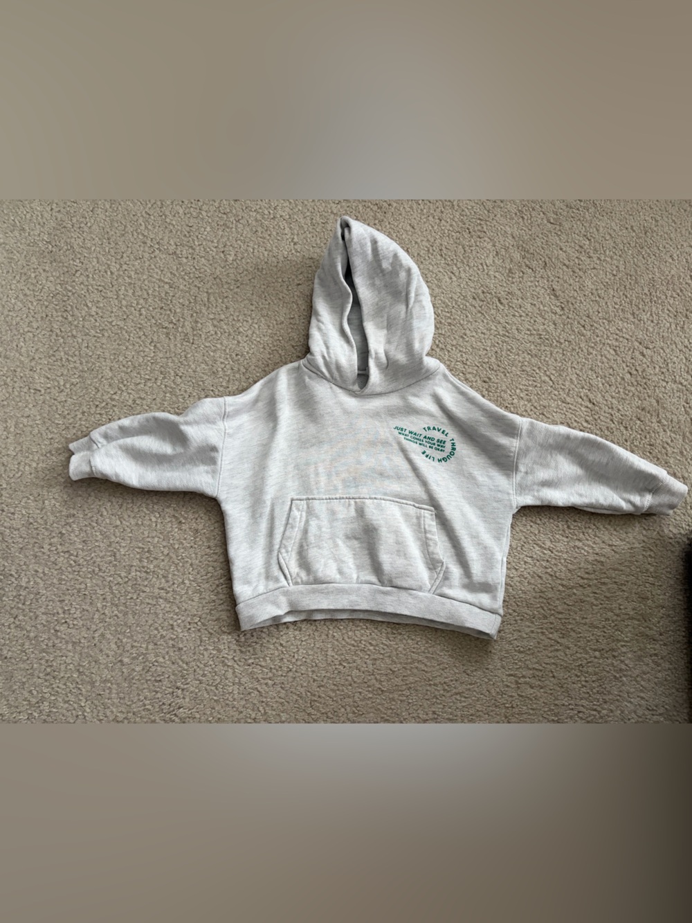 Zara Light Gray Hoodie with Green Accent
